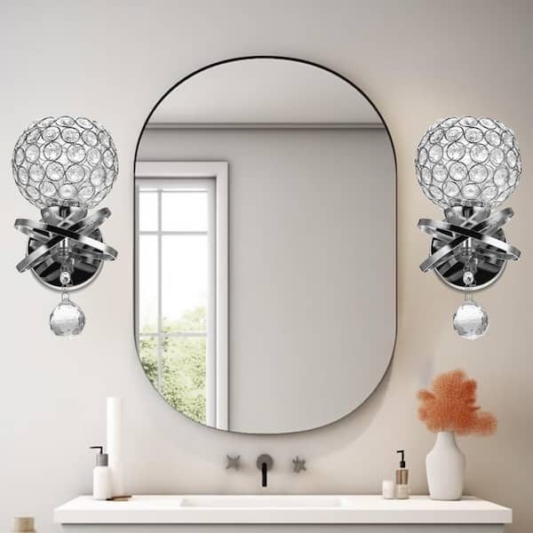 Chrome 5.12 in. 1 Indoor Wall Sconce with Antique Metal Crystal Shade