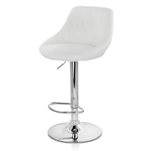 33 in White and Chrome High Back Diamond Stitched Faux Leather Bar Stool with Adjustable Height (Set of 2)