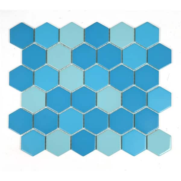Monet Blue and Turquoise 11 in. x 12 in. Glossy Porcelain Hexagon Mosaic Wall And Floor Tile (12 sq. ft./Case)