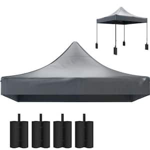 9.8 ft. x 9.8 ft. Dark Gray Replacement Canopy Top Pop Up Canopy Tent with 4 Sand Bags