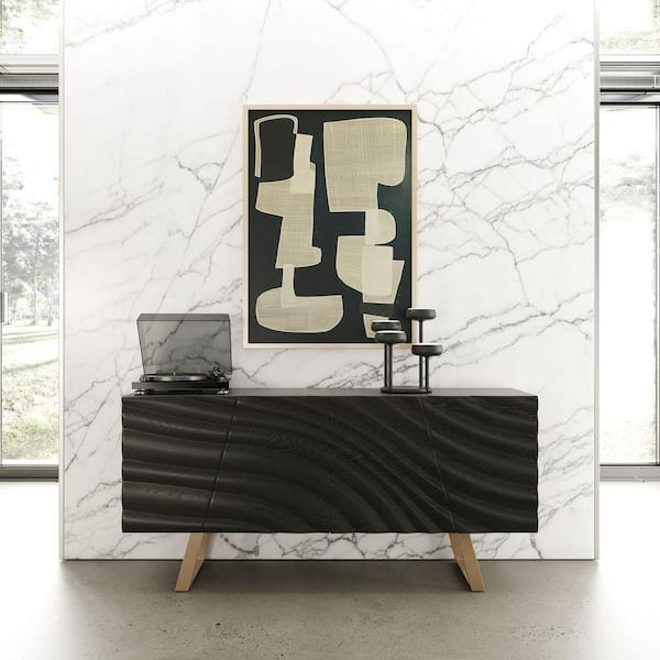 Modrest Finley Mid-Century Black and Gold Wood 71 in. Buffet