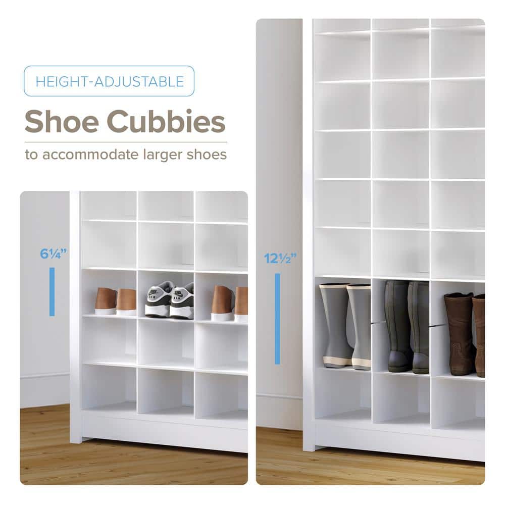 White Tall Wooden Shoe Storage Cabinet with 40 Cubbies