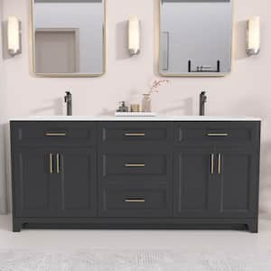 72 in. W x 22 in. D x 34 in. H Double Sink Bath Vanity in Dark Gray Bathroom Vanity Cabinet with White Solid Resin Top