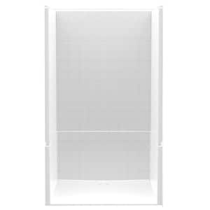 Accessible Diagonal Tile AcrylX 48 in. x 42 in. x 75 in. 4-Piece Shower Stall with Center Drain in White