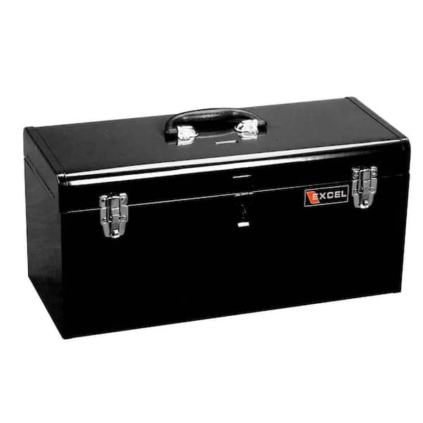 Excel 20 in. W x 8.6 in. D x 9.6 in. H Portable Steel Tool Box with Steel Tray, Black