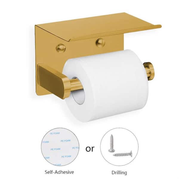 SmartHome Double Toilet Paper Holder with Shelf, Commercial Toilet Paper Roll Dispenser Wall Mount with Cell Phone Storage Rack, Aluminium Fits Mega