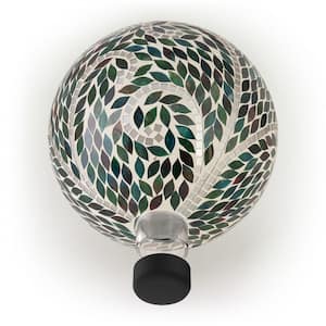 10 in. Diameter Indoor/Outdoor Glass Mosaic Gazing Globe Yard Decoration, Scroll Leaf Pattern Design