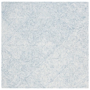 Abstract Blue/Ivory 6 ft. x 6 ft. Chevron Medallion Square Area Rug