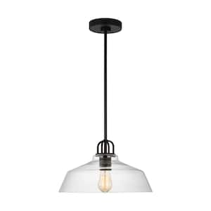 Payton 75-Watt 1-Light Midnight Black Small Pendant Light with Clear Glass Shade and No Bulbs Included