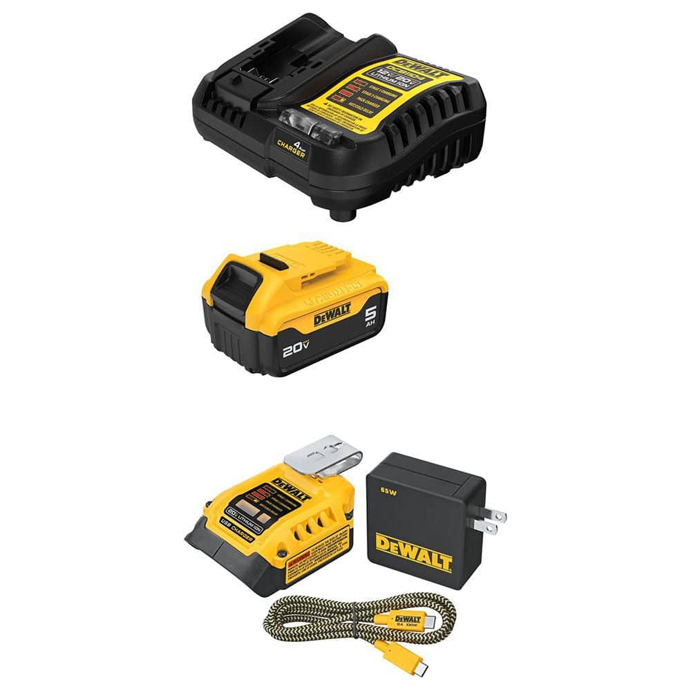 DEWALT 20-Volt MAX Lithium-Ion 5.0 Ah Battery and Charger with 20V MAX Charger and USBC Adaptor Kit (DCB205CWDCB094K)