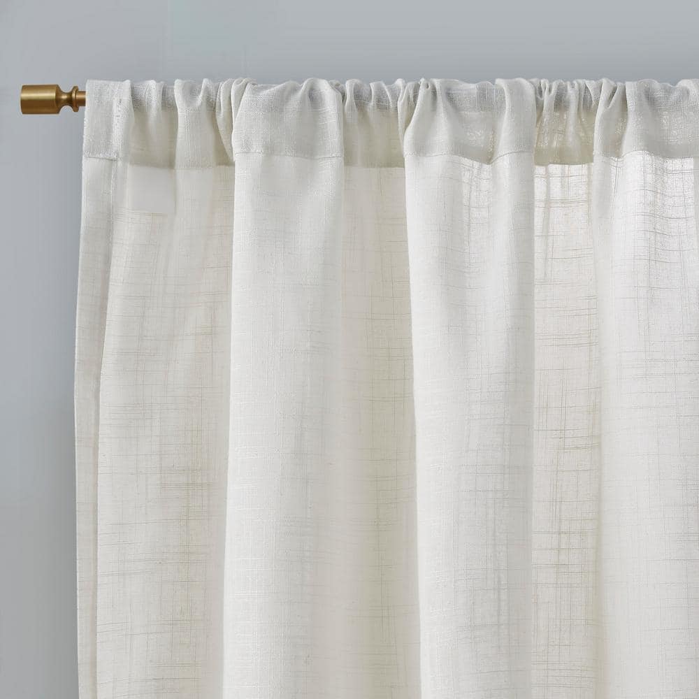 White Linen Blend Light Filtering Curtain Panel Pair