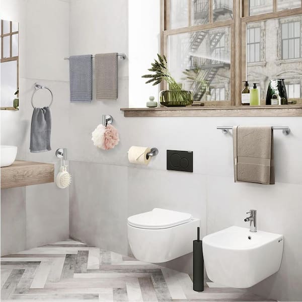 6-Piece Bath Hardware Set with Towel Bar Towel Hook Toilet Paper Holder and Towel Ring Wall Mount in Brushed Nickel