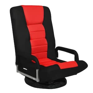 360° Red Swivel Gaming Floor Chair with Foldable Adjustable Backrest
