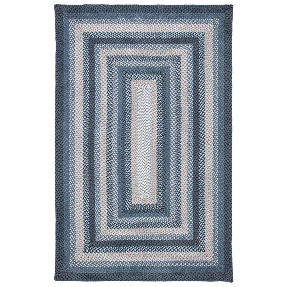 Handwoven Dark Gray and Blue Cotton Braided Area Rug, 5' x 8'