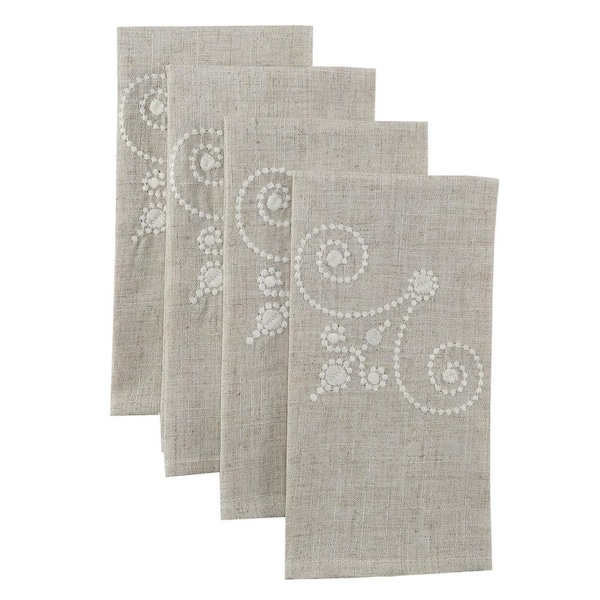 Lenox French Perle Linen Embroidered Napkins, Set of 4, Linen - 19"W x 19"L