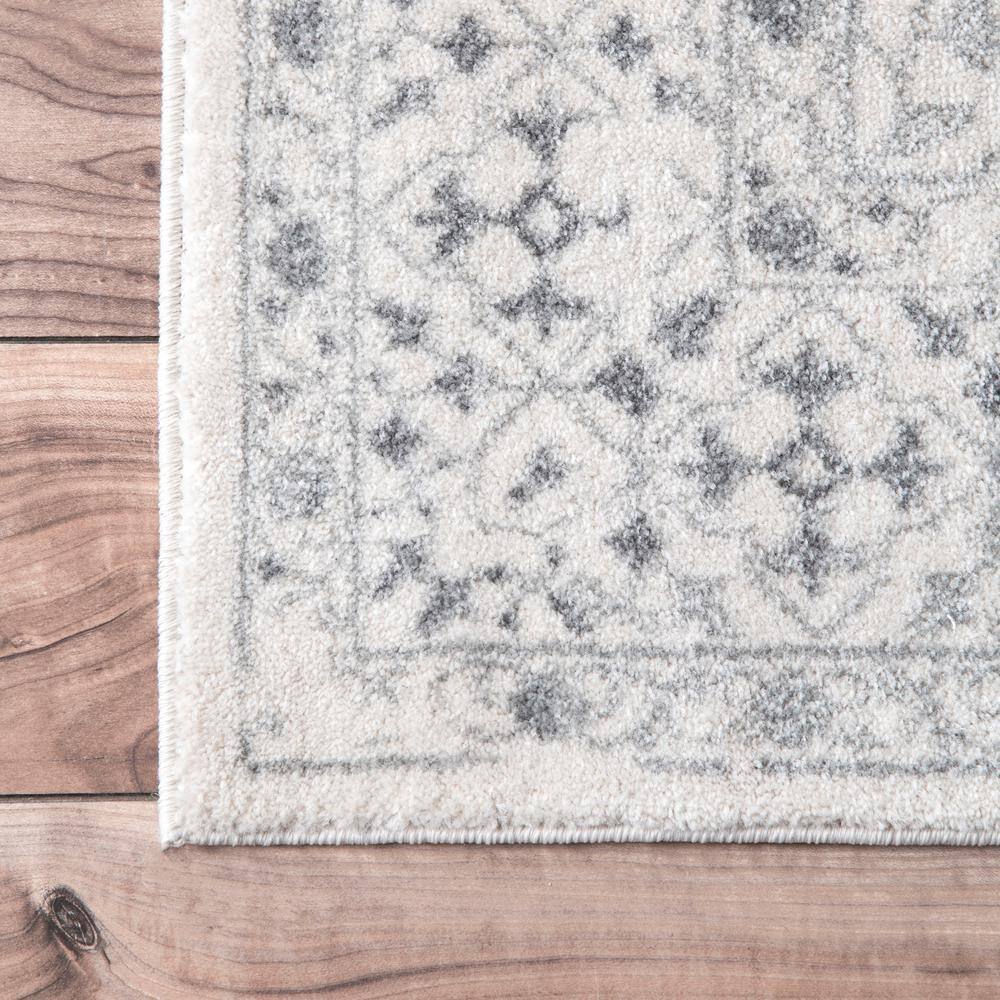 Odell Ivory and Gray Synthetic Square Area Rug, 4' x 4'