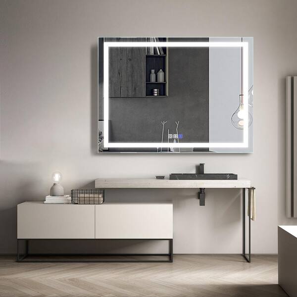 Dimakai 48 in.W x 36 in. H Frameless Single Wall-Mount LED Light Bathroom Vanity Mirror with Defogger and Dimmer
