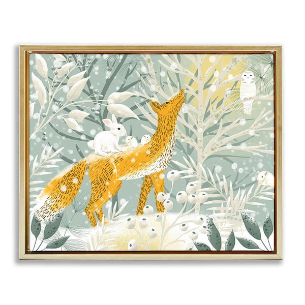 Stupell Industries Winter Forest Animals by Ginger Deverell 1 Piece Floater Frame Graphic Print Animal Poster Art Print 31 in. x 25 in.