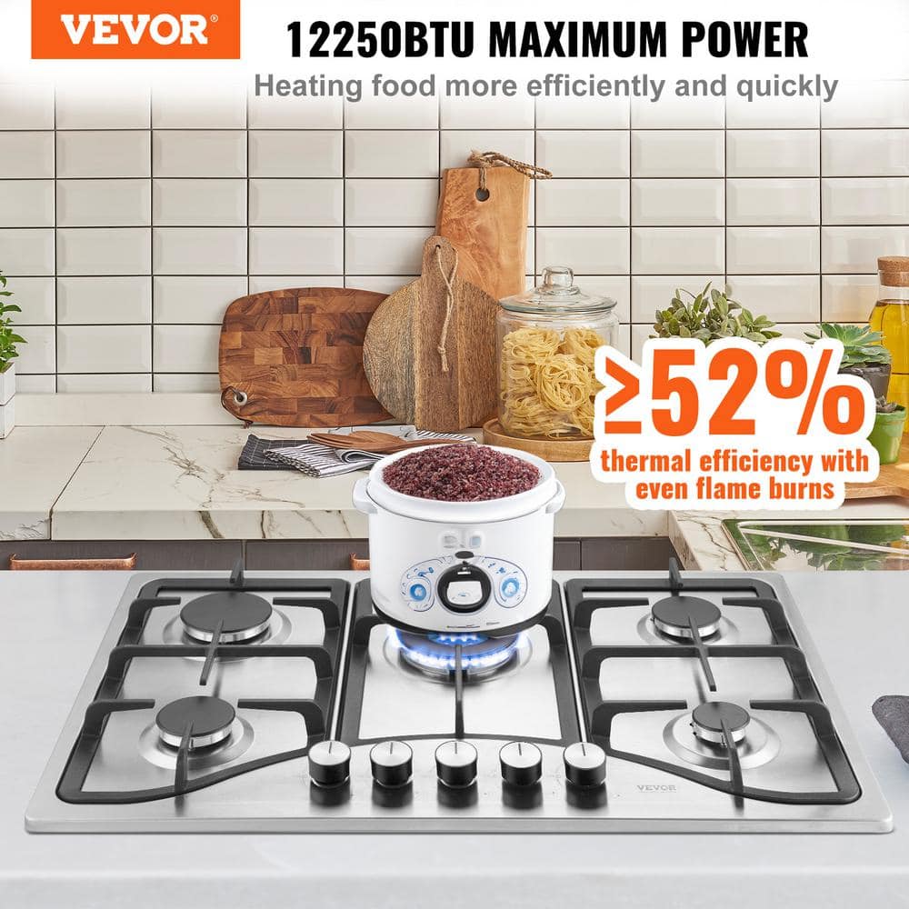 VEVOR 30-inch Stainless Steel 5 Burner Propane Cooktop