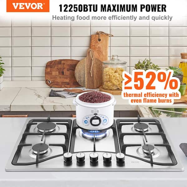 VEVOR 30 inch 5 Burners Cooktop Max 12250BTU Built-in Stainless Steel Stove Top LPG/NG Convertible Dual Fuel Natural GAS Hob with Thermocouple
