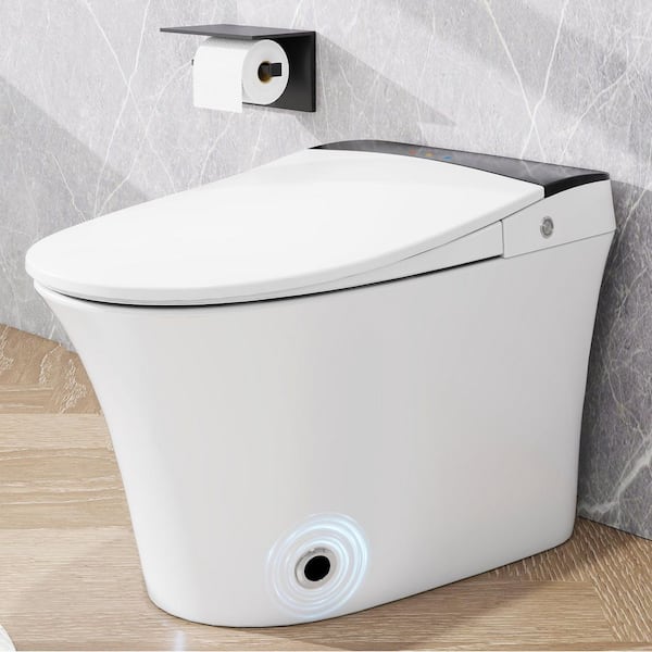 Elongated Bidet Toilet 1.25 GPF in White with Foot Sensor Flush, Knob Control, Power Outage Flushing