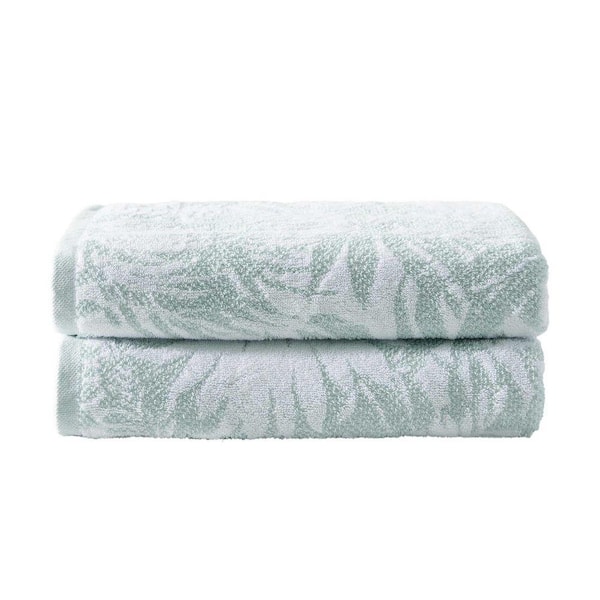 Lago Palm 2-Piece Whirlpool Green/Coconut White Cotton Jacquard Bath Towel Set
