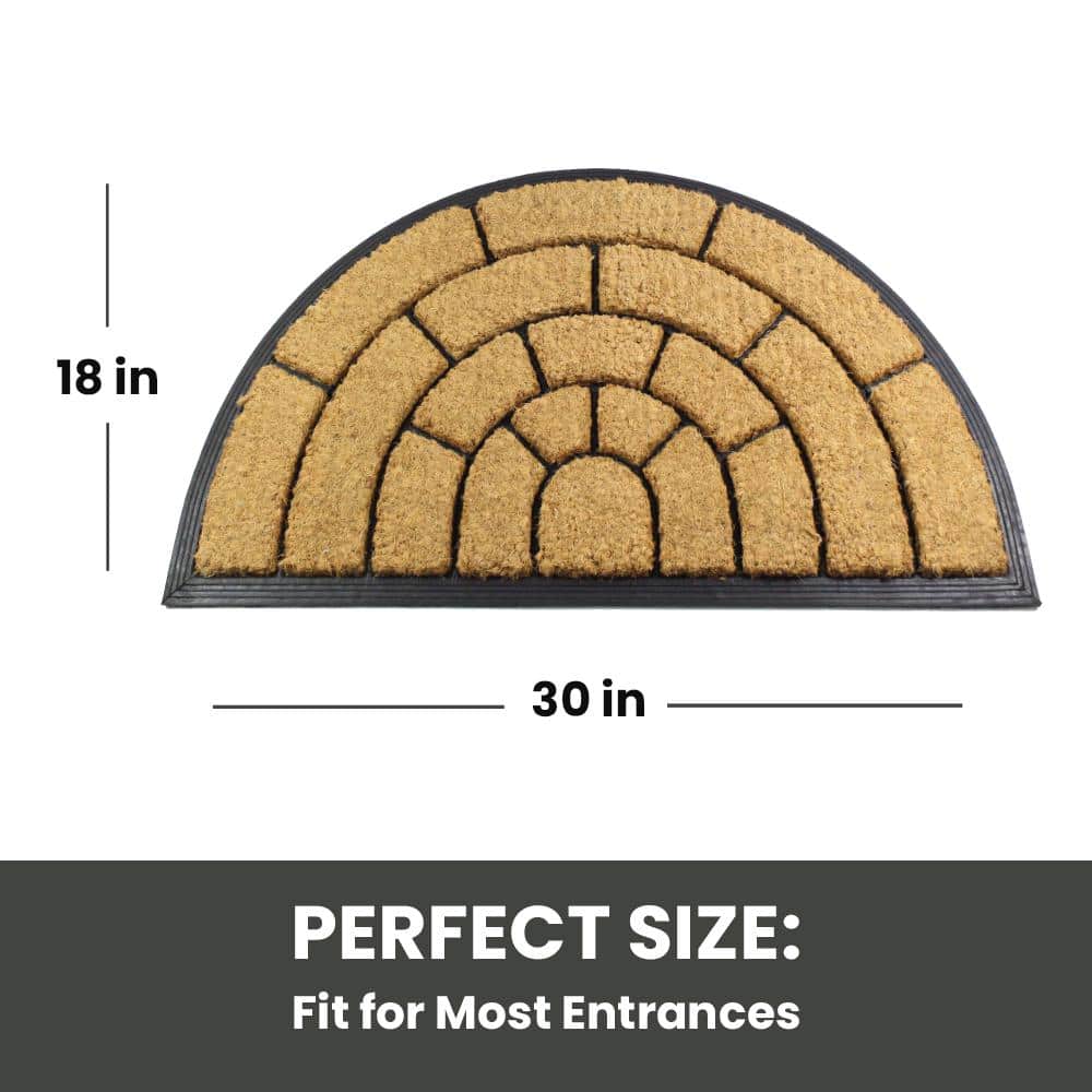 Half-Round Brown Coir Outdoor Door Mat with Rubber Backing