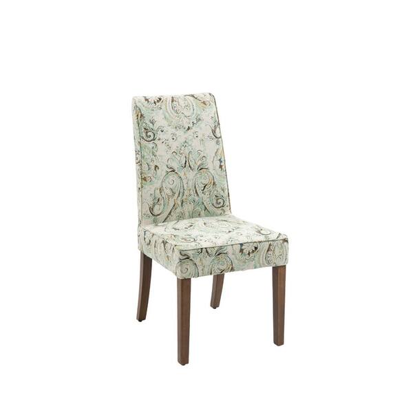 TIRAMISUBEST TD Garden Solid Wood Outdoor Dining Chair with Green pattern Cushions (2-Pack)