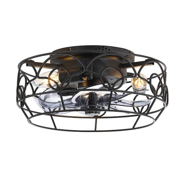 Breezary Sampson 12.5 in. Indoor Black Caged Ceiling Fan with Light Kit and Remote Control Included