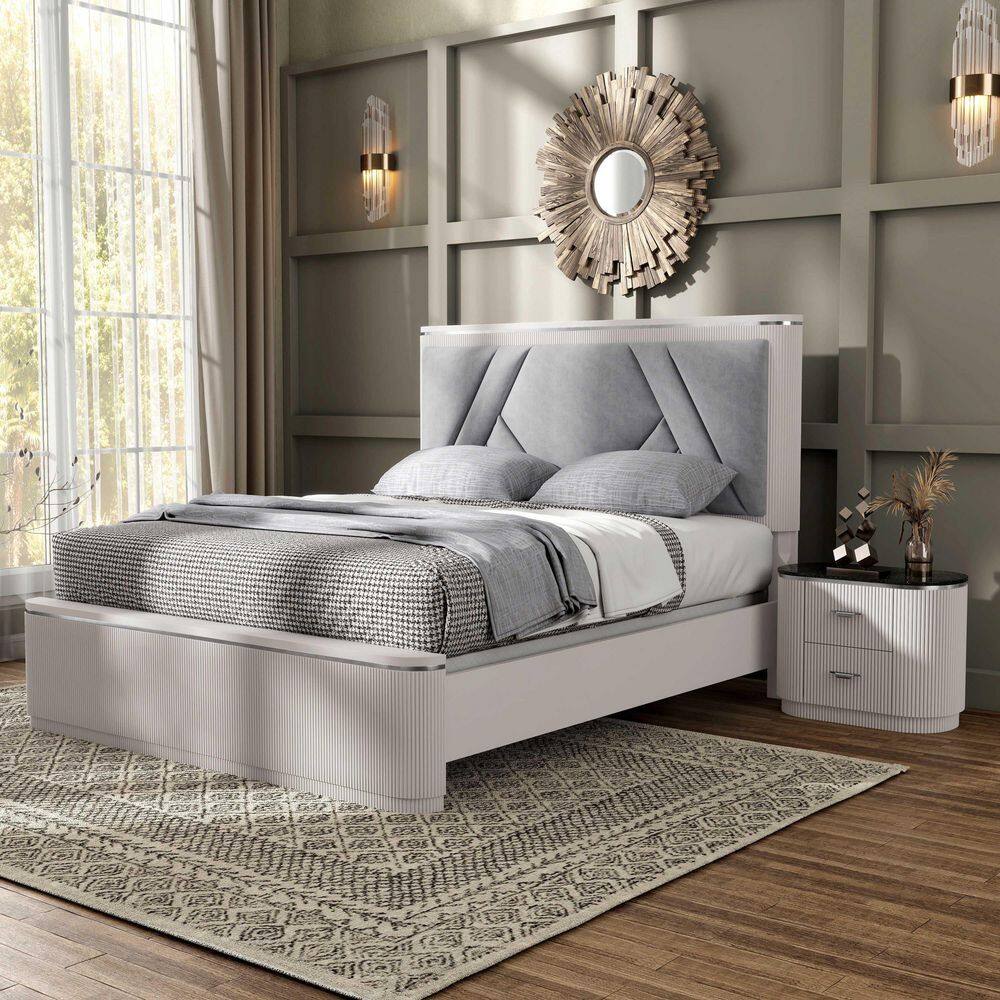 Addy 2-Piece Modern Light Gray Wood King Panel Bedroom Set with Nightstand