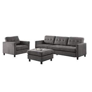 Ceasar 59 in. W Square Arm 3-Piece Fabric L Shaped Sectional Sofa in Gray with Ottoman