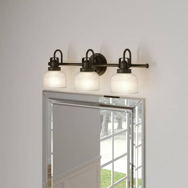 Archie Collection 26-1/4 in. 3-Light Venetian Bronze Clear Double Prismatic Glass Coastal Bathroom Vanity Light