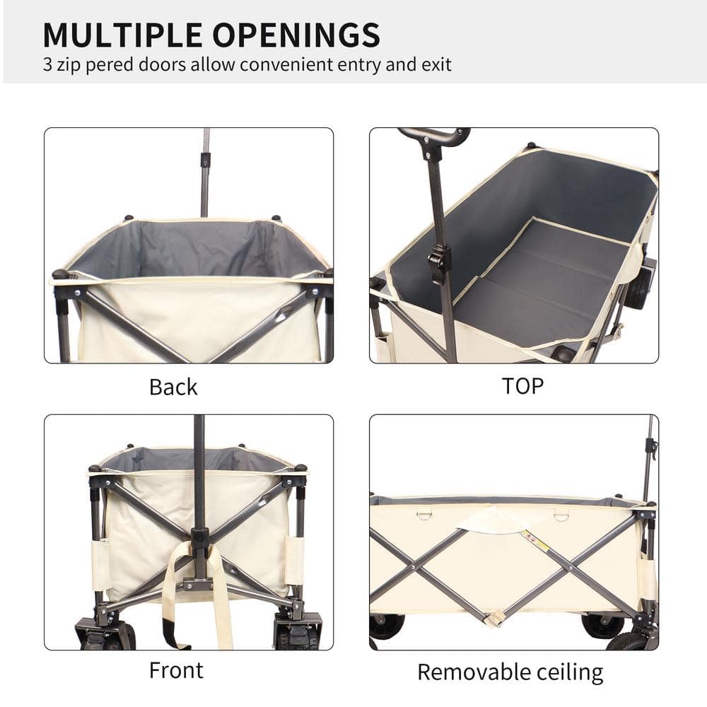 Heavy Duty White Steel Folding Utility Beach Wagon Cart