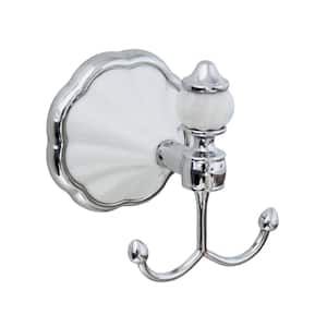FLORA Double Robe and Towel Hook in White Porcelain and Polished Chrome