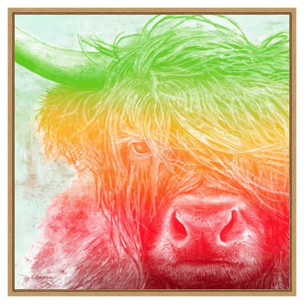 Amanti Art Norwegian Bison rainbow by Marie Elaine Cusson 30 in. W x 30 in. H Canvas Float Frame in Brown