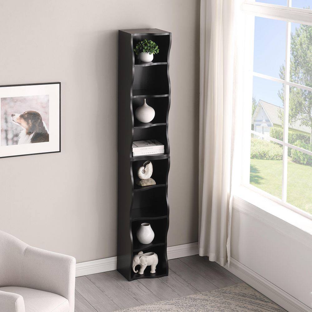 Black 8-Tier Adjustable Shelf Ultra-Thin Bookshelf with Wavy Border Design, MDF Narrow Storage Cabinet price history on PriceWatchPro