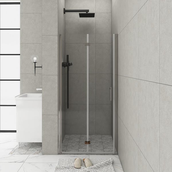 JimsMaison 36 in. to 37.3 in. W x 72 in. H Bi-fold Semi Frameless Shower Door in Chrome Finish with Clear Tempered Glass