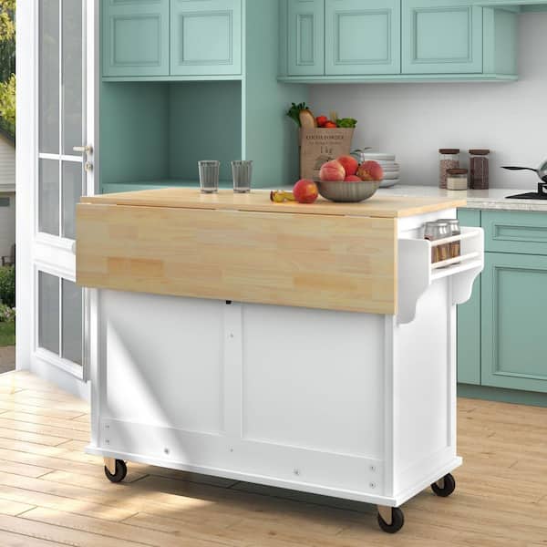 Xspracer Green Mdf Base with Wood Top Rolling Kitchen Island (21-in x 52-in x 37-in)