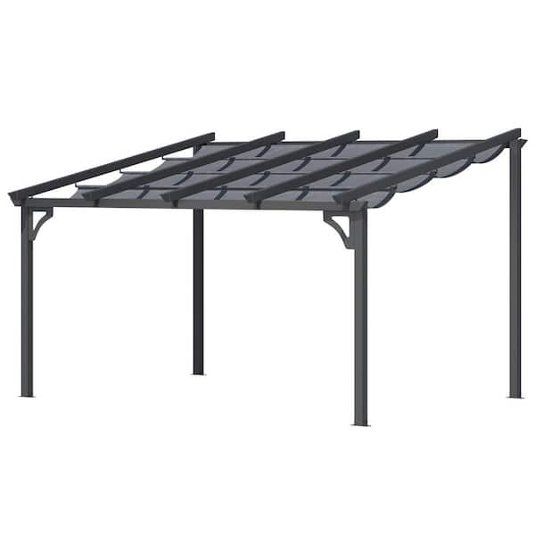 14 ft. x 10 ft. Gazebo for Patio, Outdoor Retractable Pergola with Adjustable Sun Shade Canopy Roof