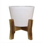 Contemporary 16 in. x 19.87 in. White Resin Composite Planter with Wood Stand