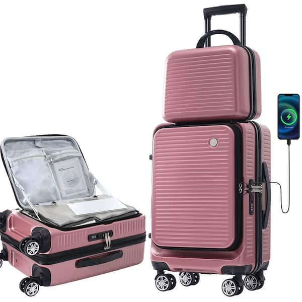 20 in. Carry On Luggage Lightweight Suitcase with Front Pocket 1 Portable Carrying Case and USB Port Pink