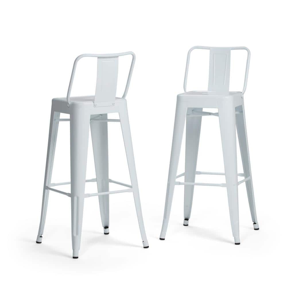 Simpli Home Rayne 30 in. White Industrial Metal Bar Stool (Set of 2