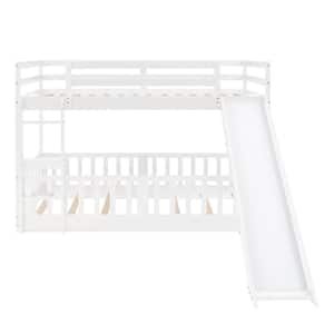 White Twin Size Multi-functional Bunk Beds with Slide and Ladder, Sturdy Wood Twin Kids Bunk Bed Frame with Saferail