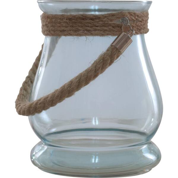 Pride Garden Products Mika 5.5 in. x 8 in. Blue Glass Lantern Terrarium with Rope Handle