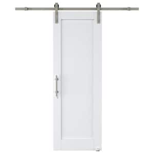 28 in. x 80 in. White 1-Panel Blank Solid Core Composite MDF Primed Sliding Barn Door with Hardware Kit Nickel Plated