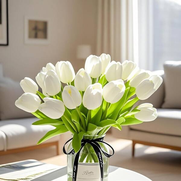 Afoxsos 3.93 in. H 20 Pieces White Artificial Tulips for Home