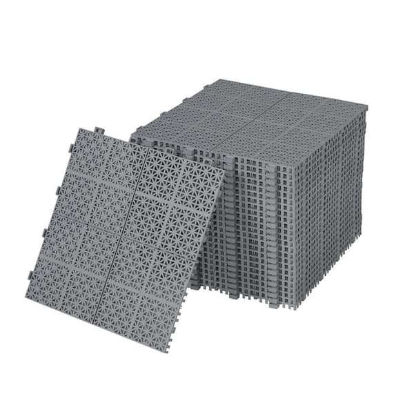 Unbranded 1 ft. x 1 ft. Square Plastic Deck Tile in Gray, Waterproof, All Weather Use (12 Per Case)