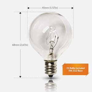 Indoor/Outdoor 5-Watt Globe E12 Incandescent Light Bulb, Weatherproof G40 Replacement Party String Light Bulb (25-Pack)