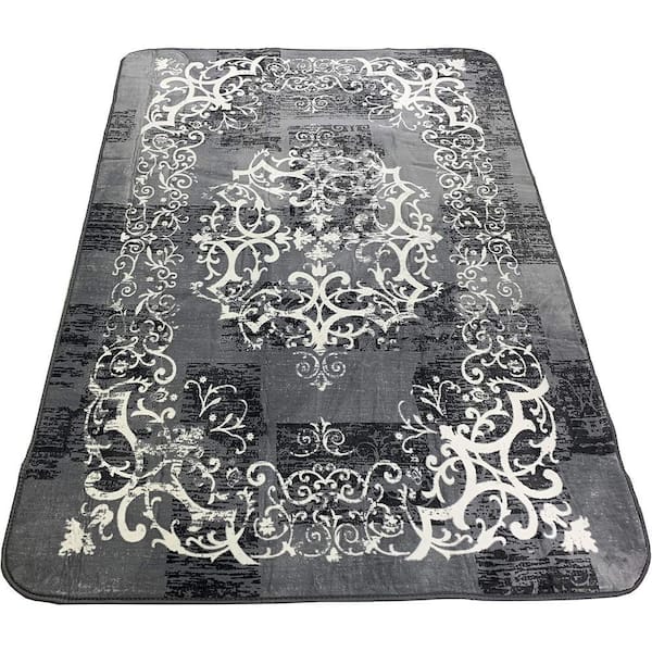 Blanket Series Scroll Gray 4 ft. x 6 ft. Contemporary Rectangular Area Rug