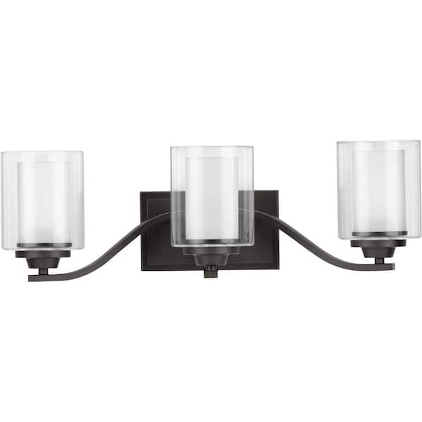 Progress Lighting Kene Collection 3-Light Graphite Clear Glass Craftsman Bath Vanity Light